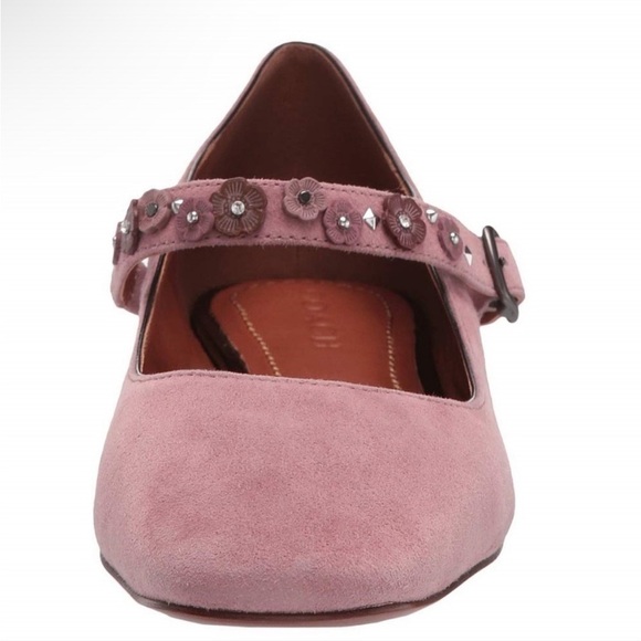 COACH Dusty Rose Flower Stud Suede Leather Mary Jane Flats Size 5.5 NWOB - Picture 2 of 13